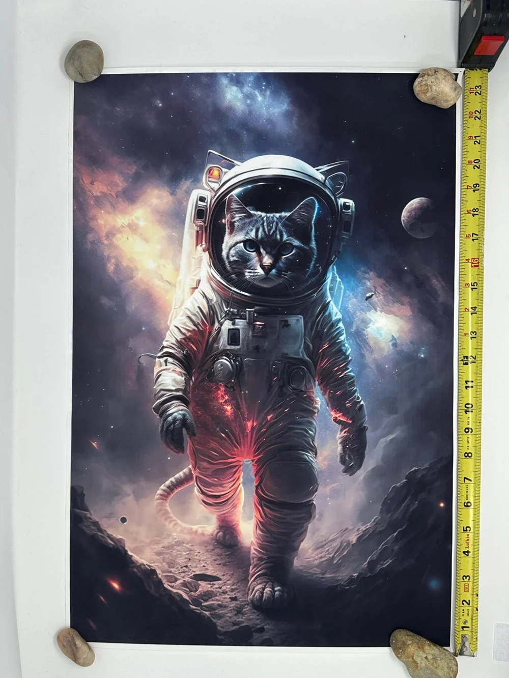 Astronaut Cat Poster - Space Cat cloth Art Print in Blue and White 24” x 16”